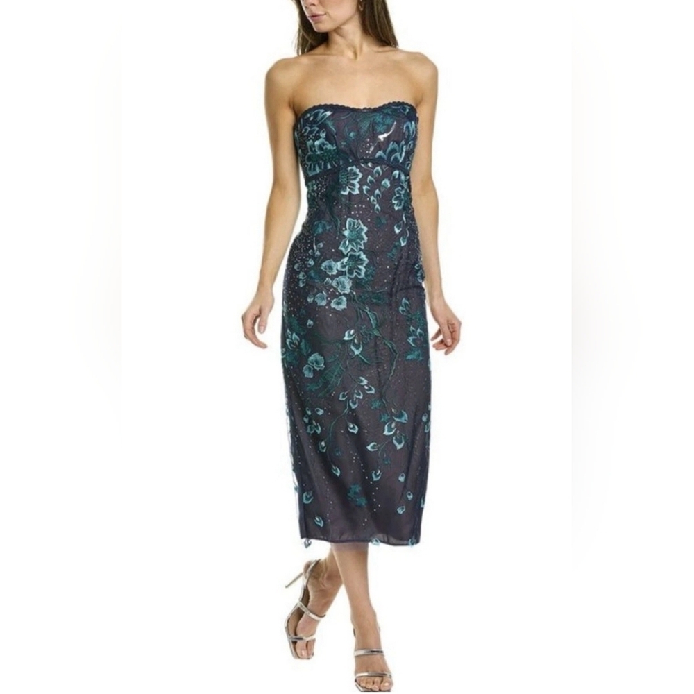 Marchesa Notte Embroidered Tea Length Dress size 8 NEW